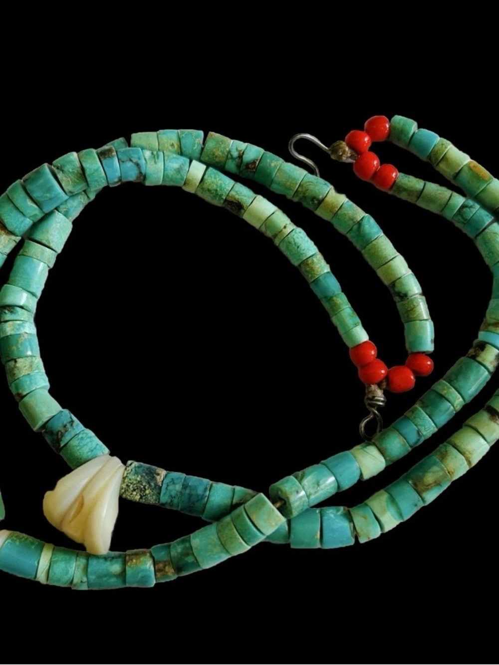 Authentic Vintage Navajo Turquoise & Shell Beaded Heishi Jacla Necklace C.1970s